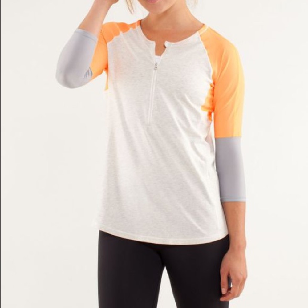 Lululemon Spin-city 1/2 ZIP Top Pullover Gray Orange with 3/4 Sleeves